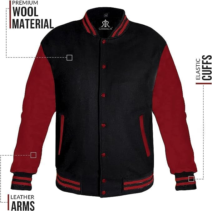 Custom Varsity Jacket with Embroidered Patches - Girrach Original Wool and Leather - girrach