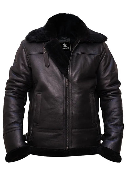 Men’s Black Aviator B3 Shearling Leather Jacket - girrach