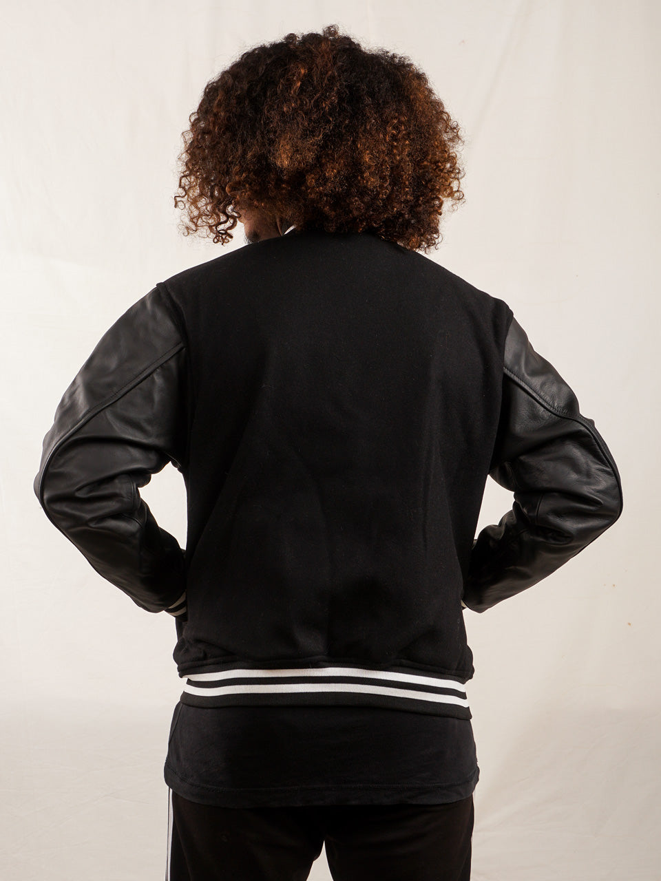 Customize Original Cowhide Leather Varsity Letterman Jacket - Black and black white borders - girrach