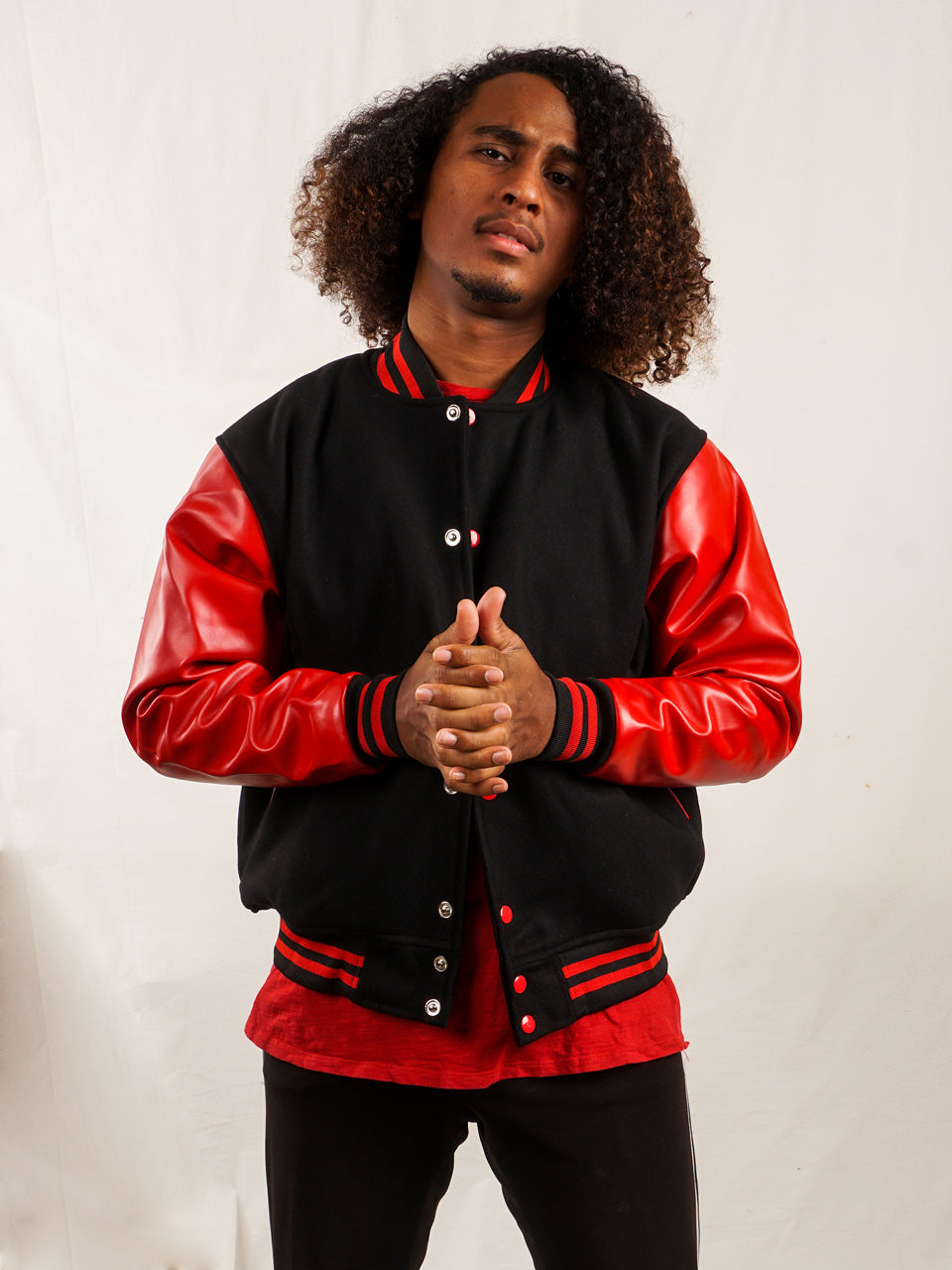 Custom Varsity Jacket with Embroidered Patch - Red and Black - girrach