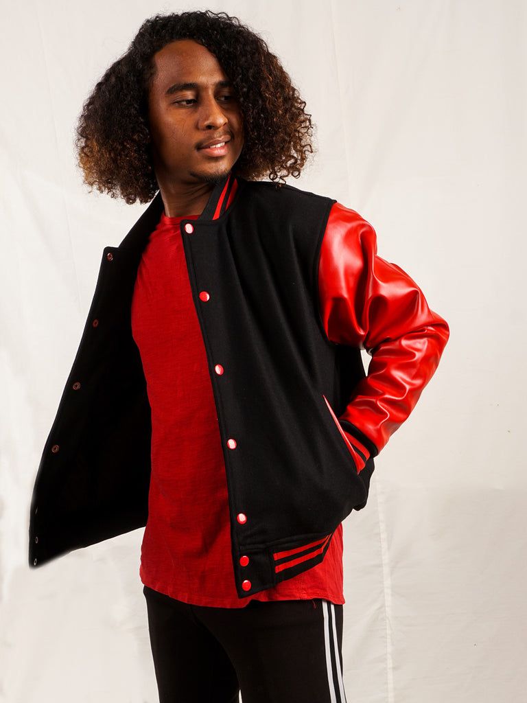 Custom LEATHER VARSITY JACKET WITH EMBROIDERED PATCHES