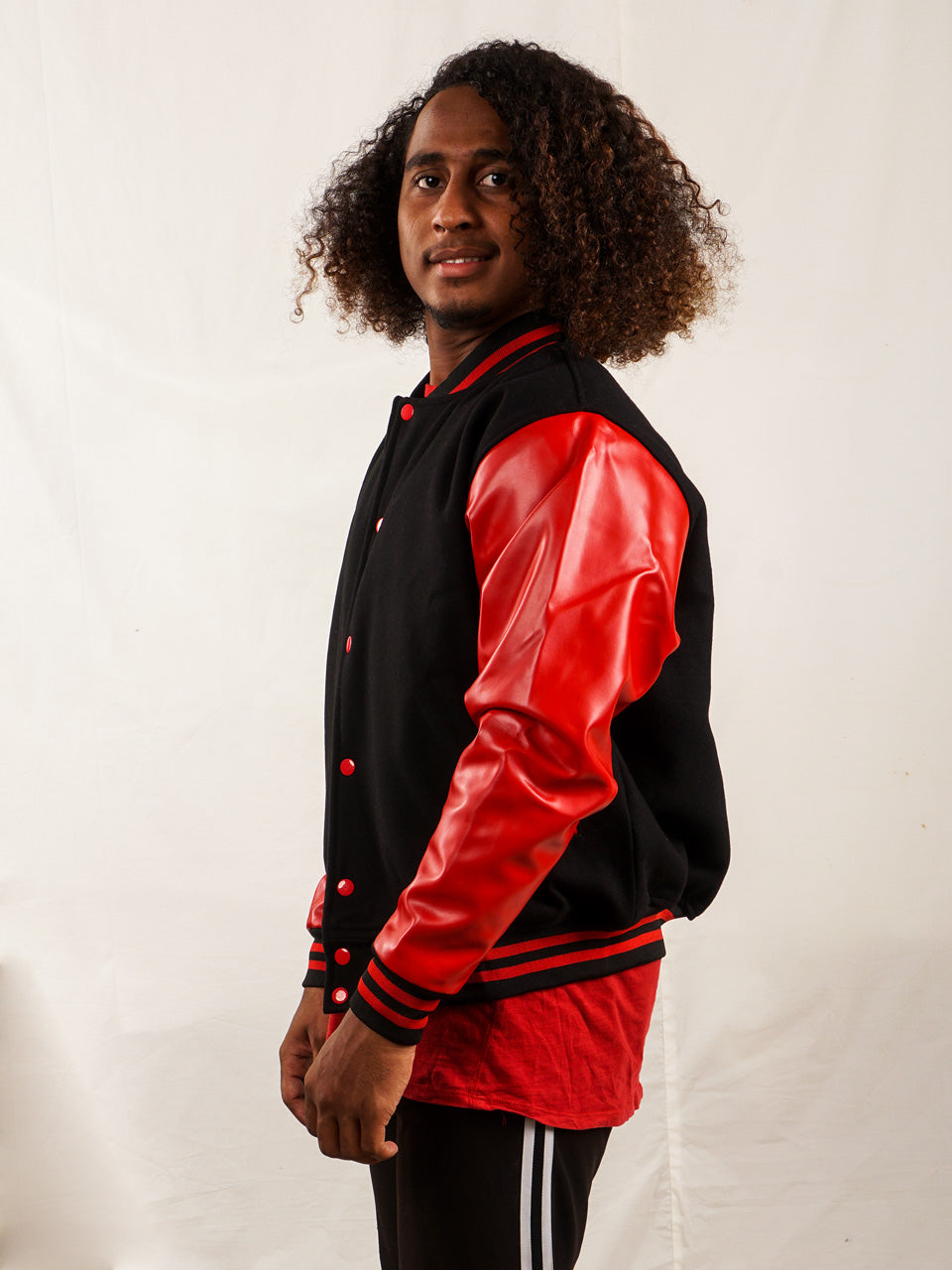 Custom Varsity Jacket with Embroidered Patch - Red and Black - girrach