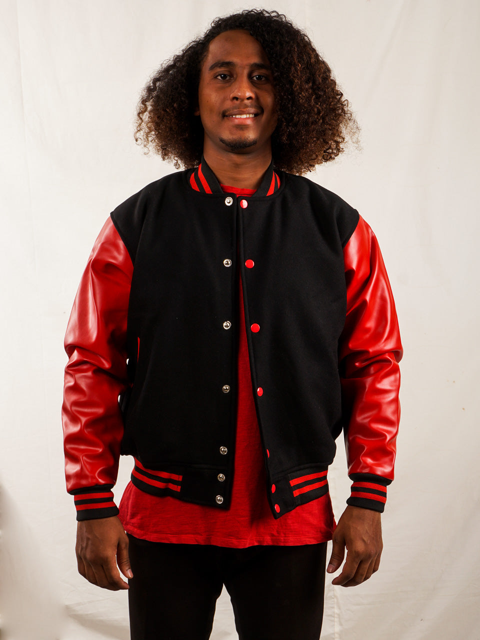 Custom Varsity Jacket with Embroidered Patch - Red and Black - girrach