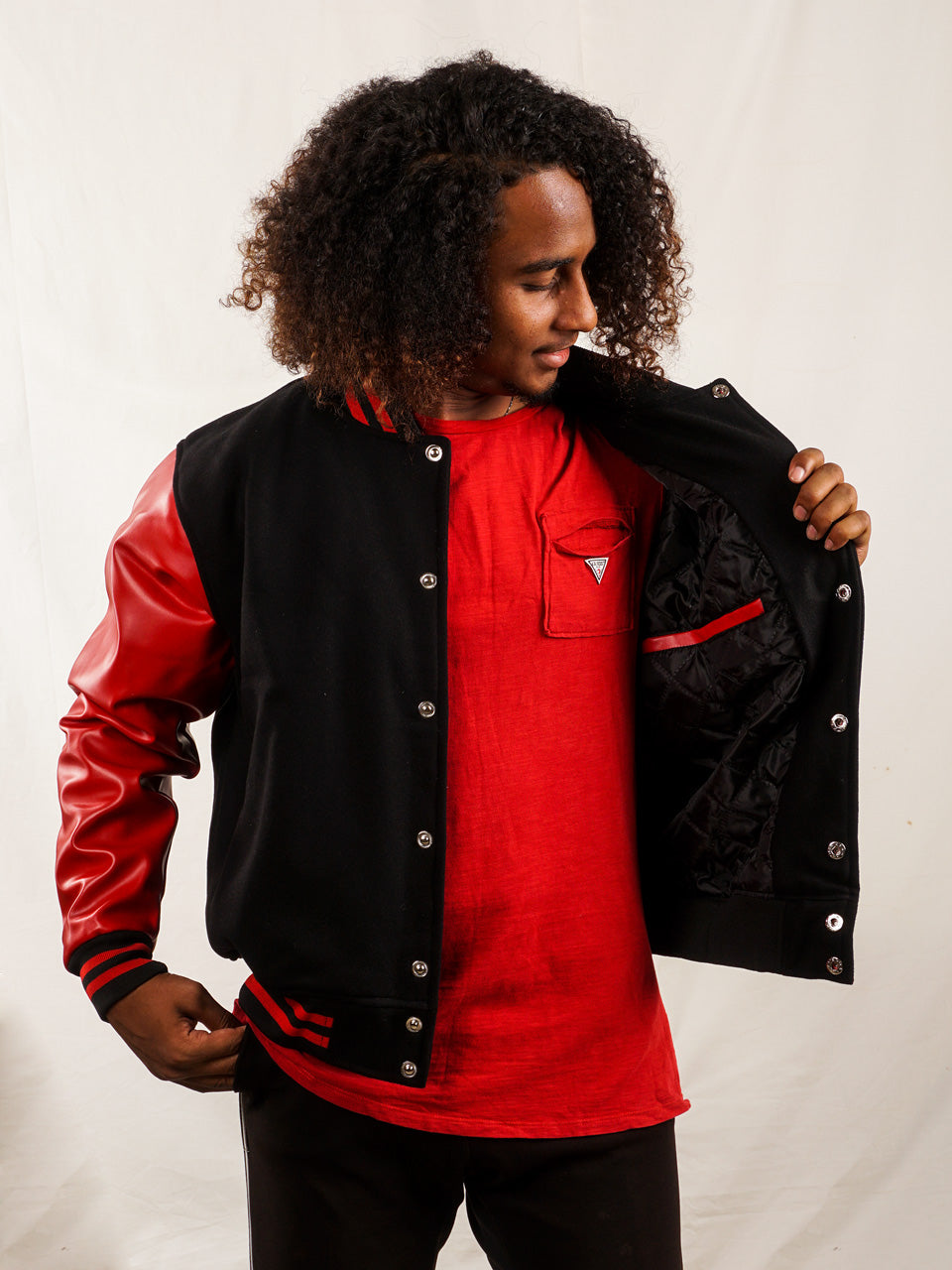 Custom Varsity Jacket with Embroidered Patch - Red and Black - girrach