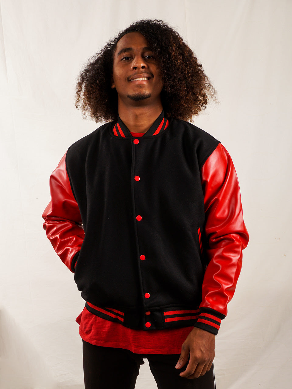 Custom Varsity Jacket with Embroidered Patch - Red and Black - girrach