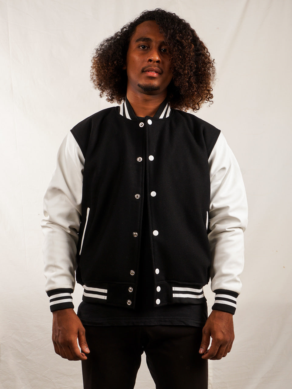 Custom Varsity Jacket with Embroidered patch - Black and White - girrach