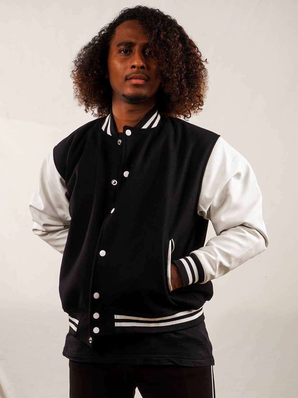 Custom Varsity Jacket with Embroidered patch - Black and White - girrach