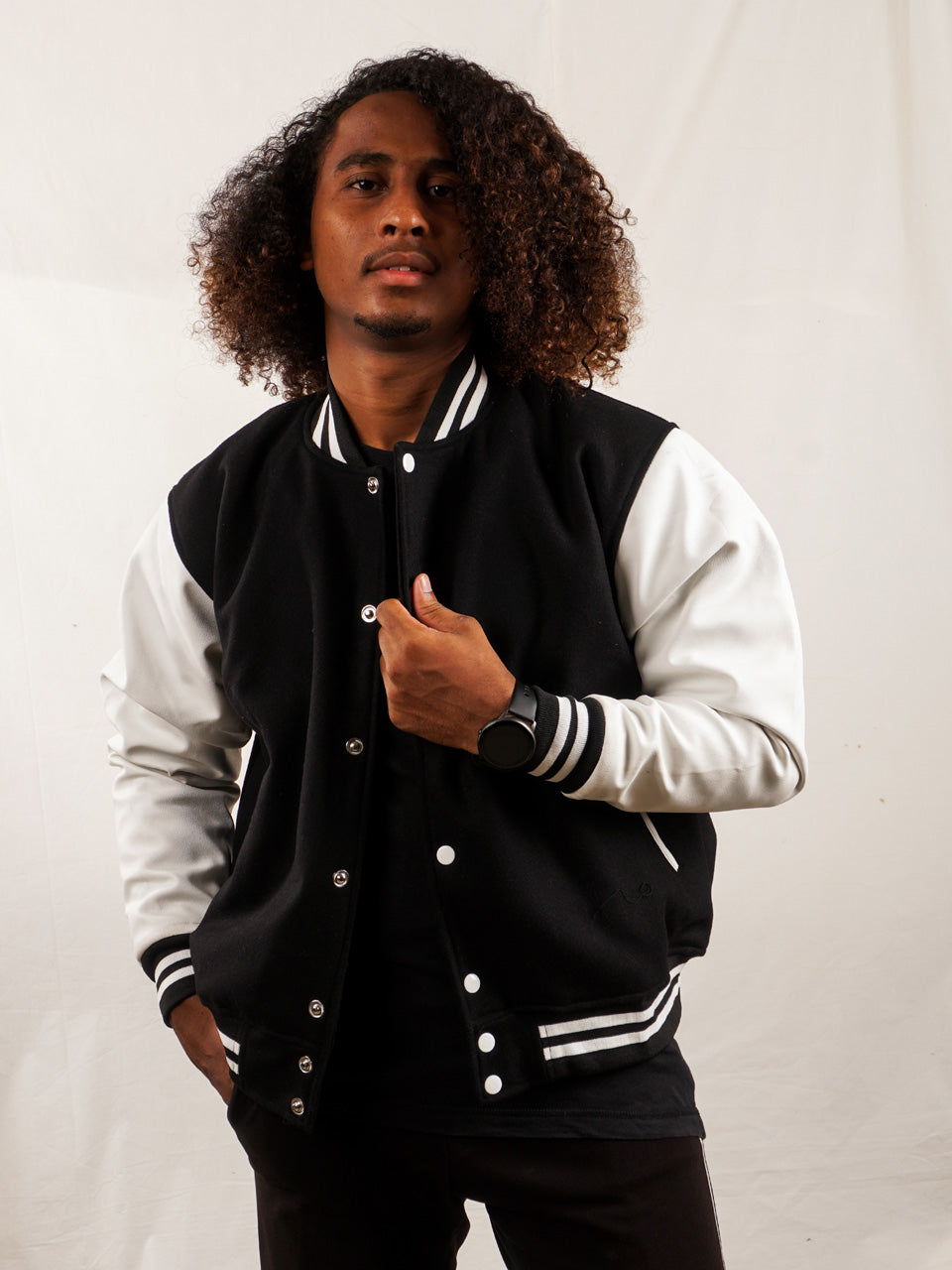 Custom Varsity Jacket with Embroidered patch - Black and White - girrach