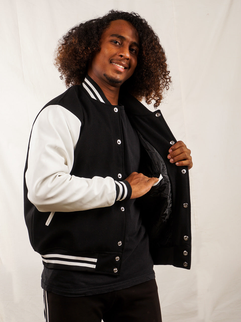 Custom Varsity Jacket with Embroidered patch - Black and White - girrach