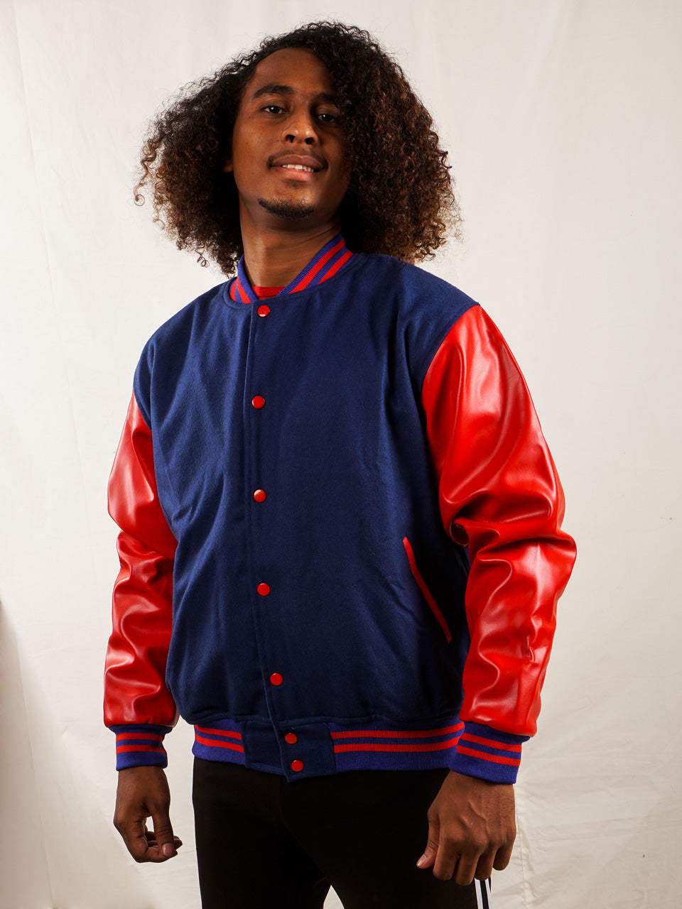 Custom Varsity Jacket with Embroidered patch - Blue and Red - girrach