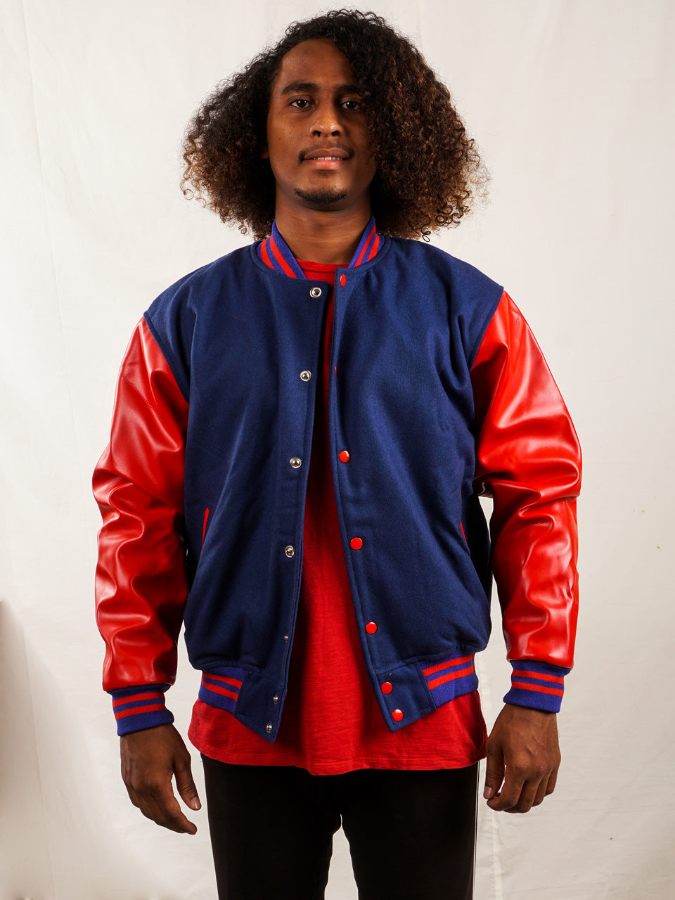 Custom Varsity Jacket with Embroidered patch - Blue and Red - girrach