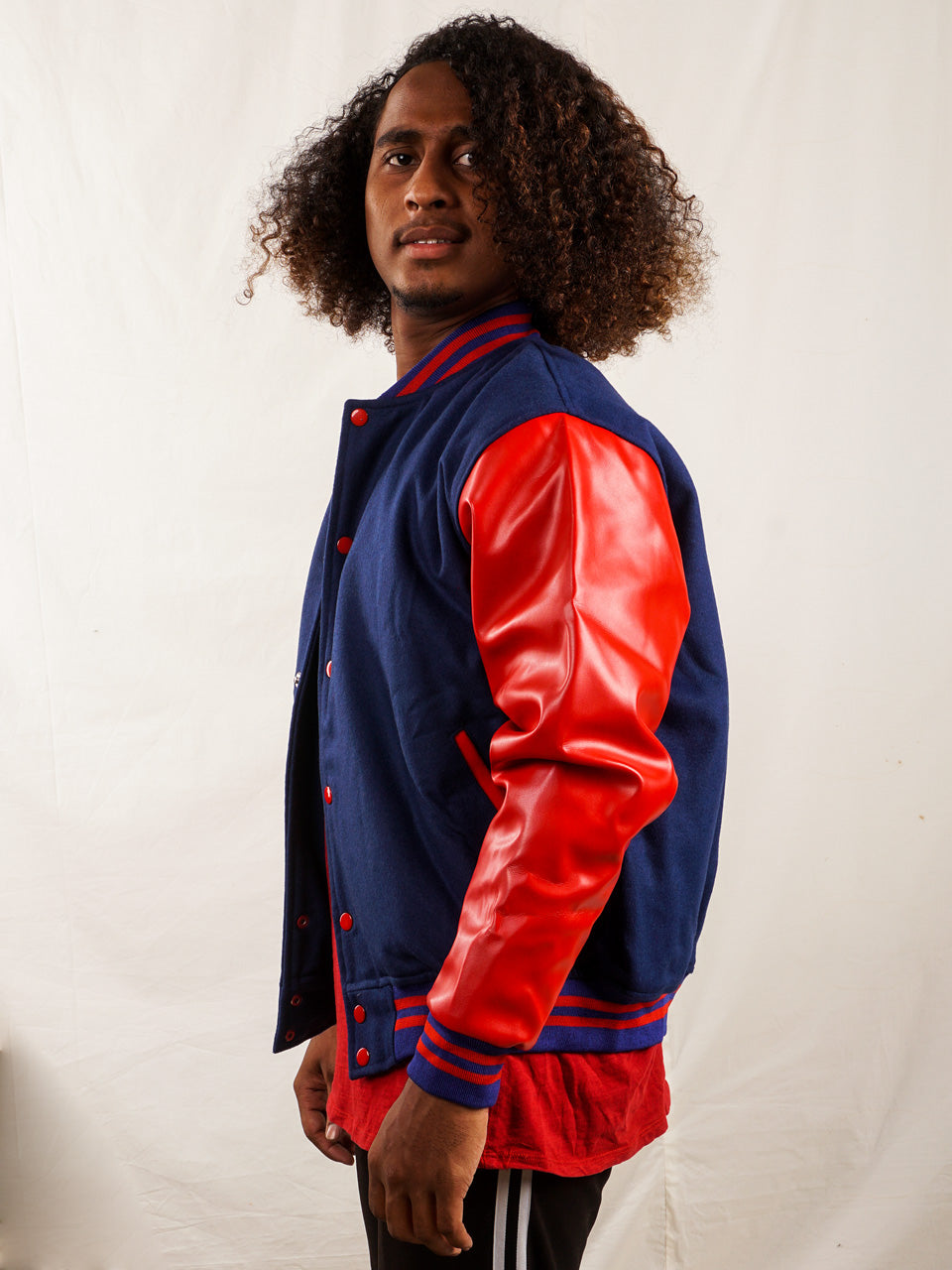 Custom Varsity Jacket with Embroidered patch - Blue and Red - girrach