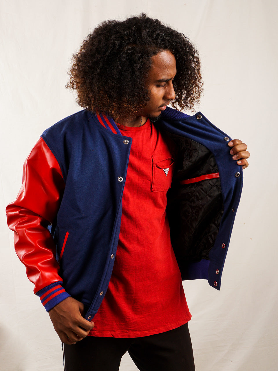 Custom Varsity Jacket with Embroidered patch - Blue and Red - girrach