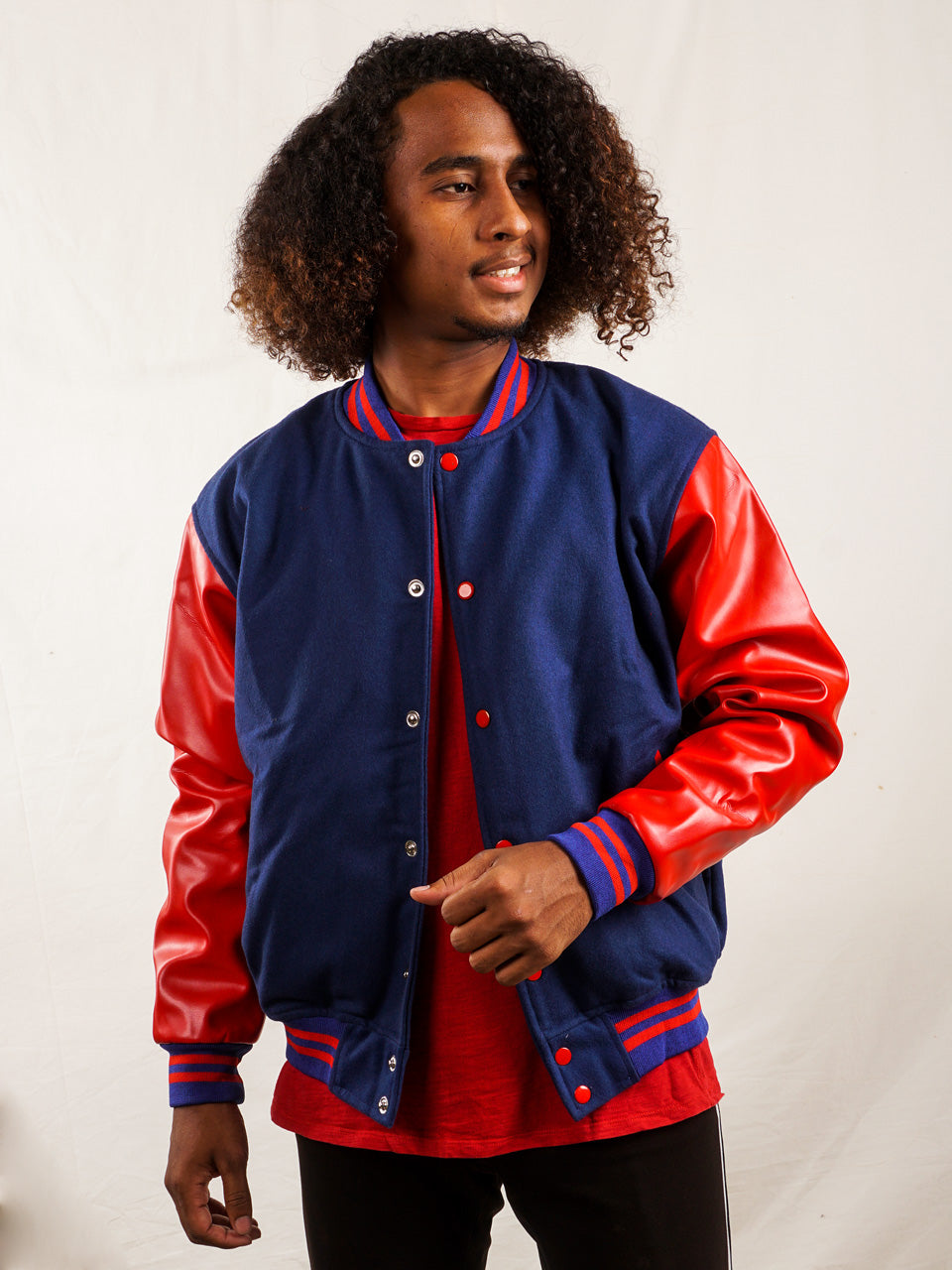 Custom Varsity Jacket with Embroidered patch - Blue and Red - girrach