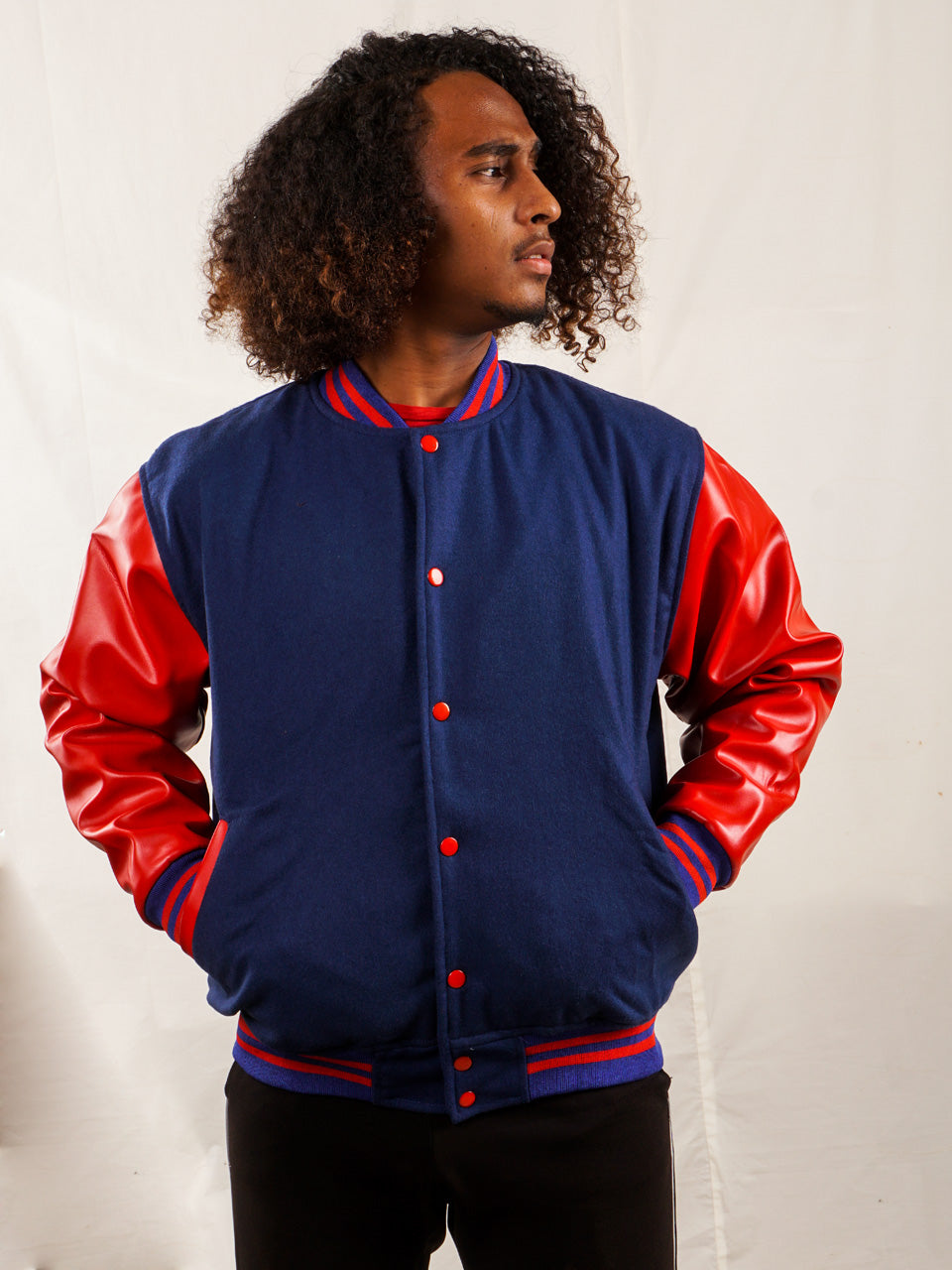 Custom Varsity Jacket with Embroidered patch - Blue and Red - girrach