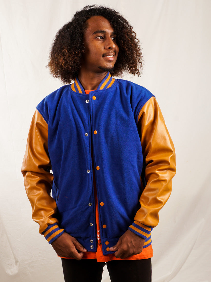 Custom Embroidered Varsity Jacket in Blue and Gold - girrach