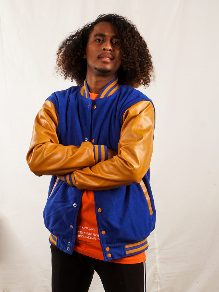 Blue and hotsell gold letterman jacket