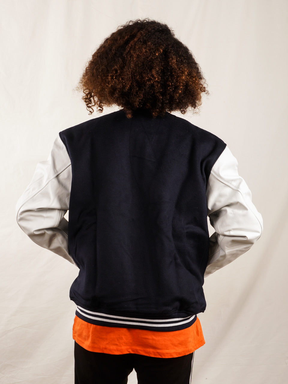 Custom Varsity Jacket with Embroidered patch - Navy and White - girrach