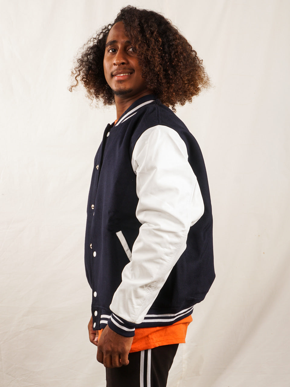 Custom Varsity Jacket with Embroidered patch - Navy and White - girrach