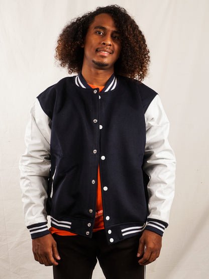 Custom Varsity Jacket with Embroidered patch - Navy and White - girrach