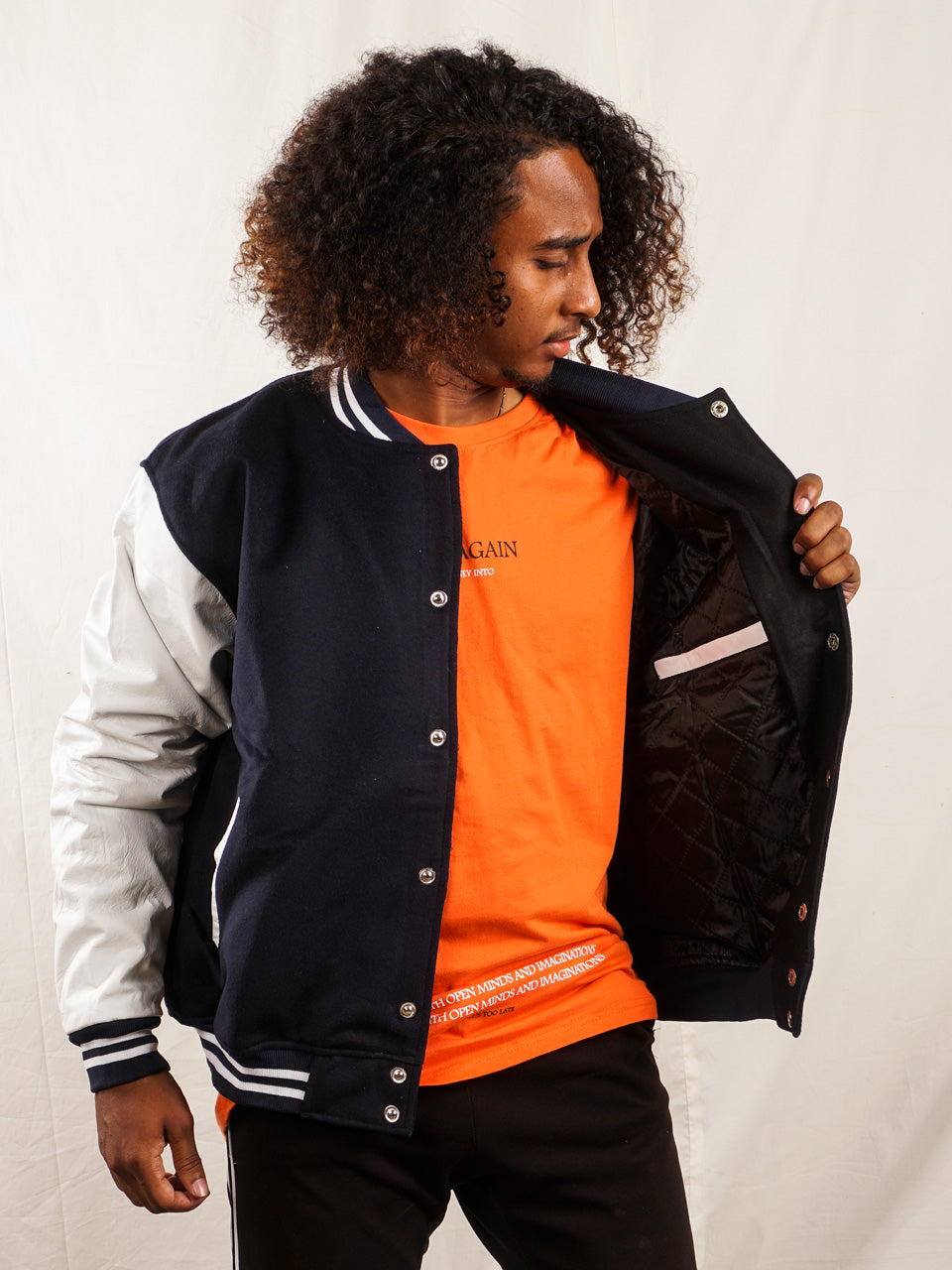 Custom Varsity Jacket with Embroidered patch - Navy and White - girrach