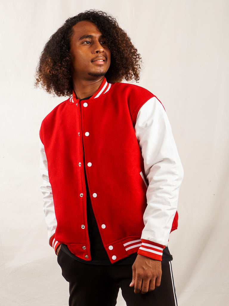 Custom Embroidered Varsity Jacket in Red and White – girrach