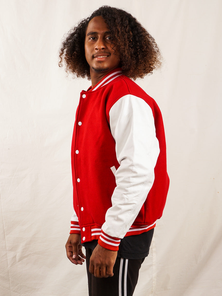 Custom Embroidered Varsity Jacket in Red and White - girrach