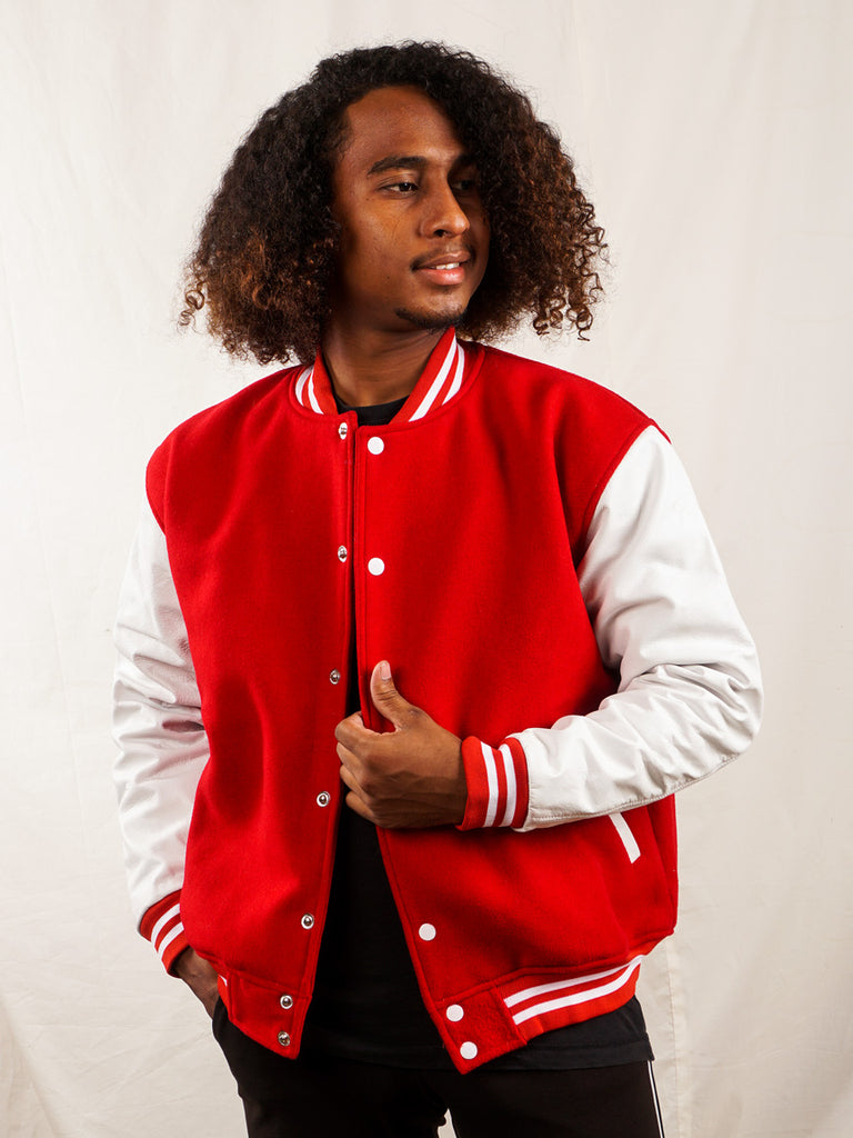 Custom Embroidered Varsity Jacket in Red and White – girrach