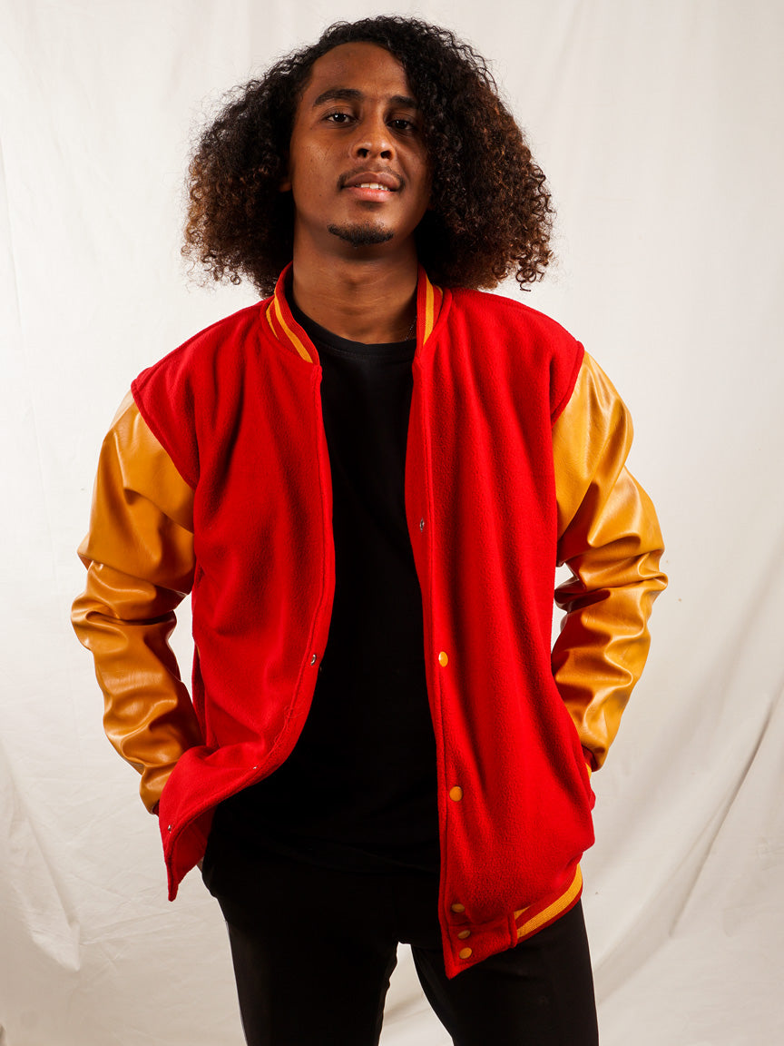 Custom Embroidered Varsity Jacket in Red and Gold 122 - girrach