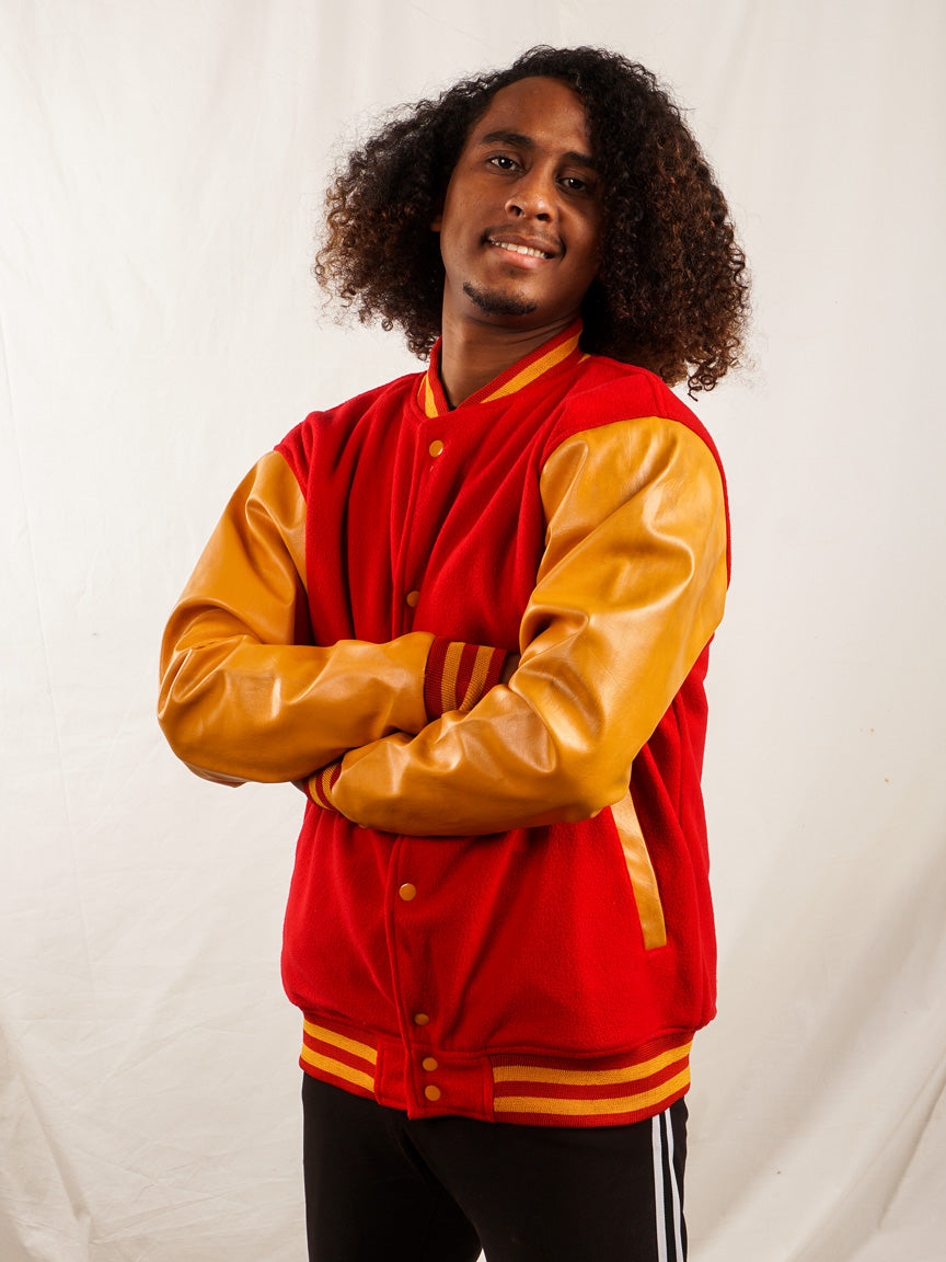 Custom Embroidered Varsity Jacket in Red and Gold 122 - girrach