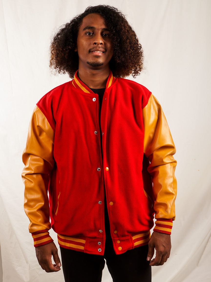 Custom Embroidered Varsity Jacket in Red and Gold 122 - girrach