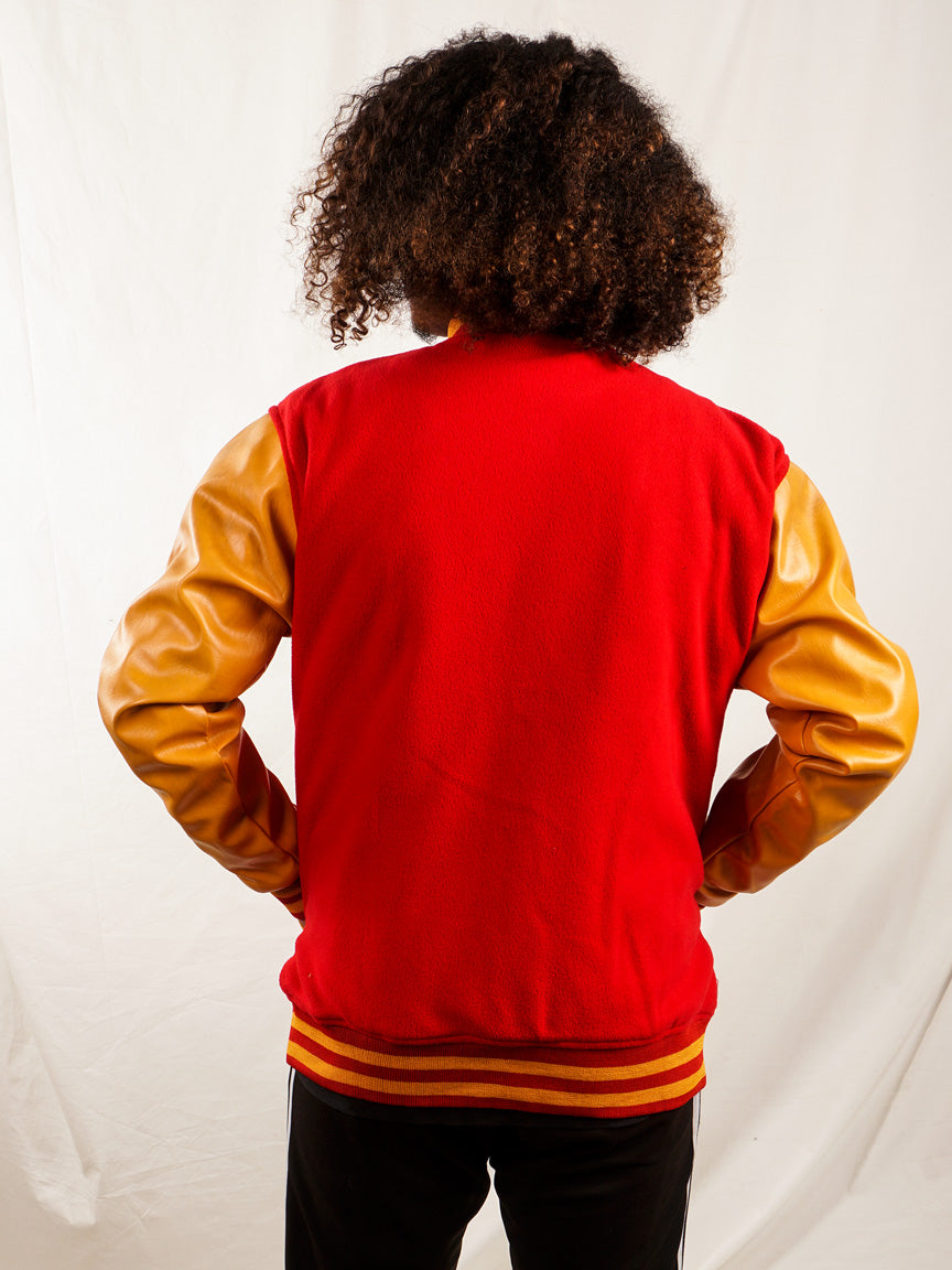 Custom Embroidered Varsity Jacket in Red and Gold 122 - girrach