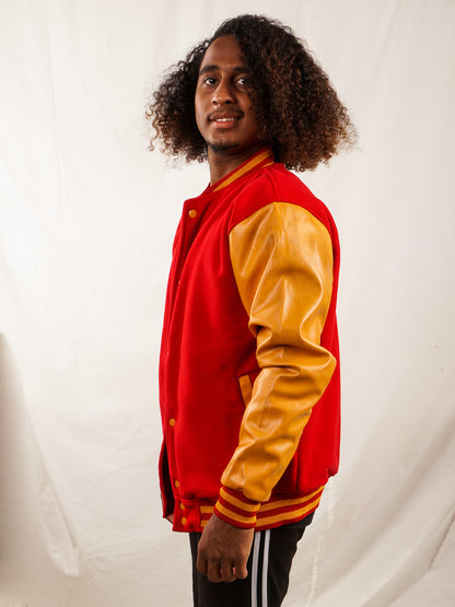 Custom Embroidered Varsity Jacket in Red and Gold 122 - girrach