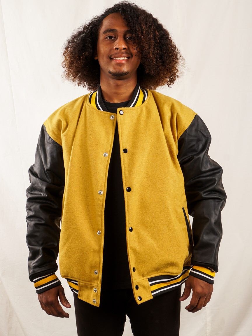 Custom Embroidered Varsity Jacket in Yellow and Black - girrach