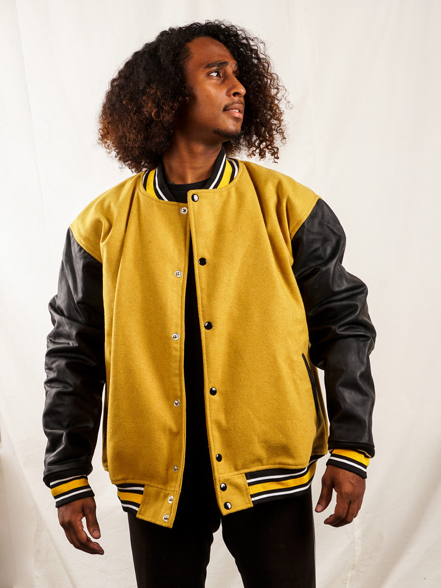 Custom Embroidered Varsity Jacket in Yellow and Black - girrach