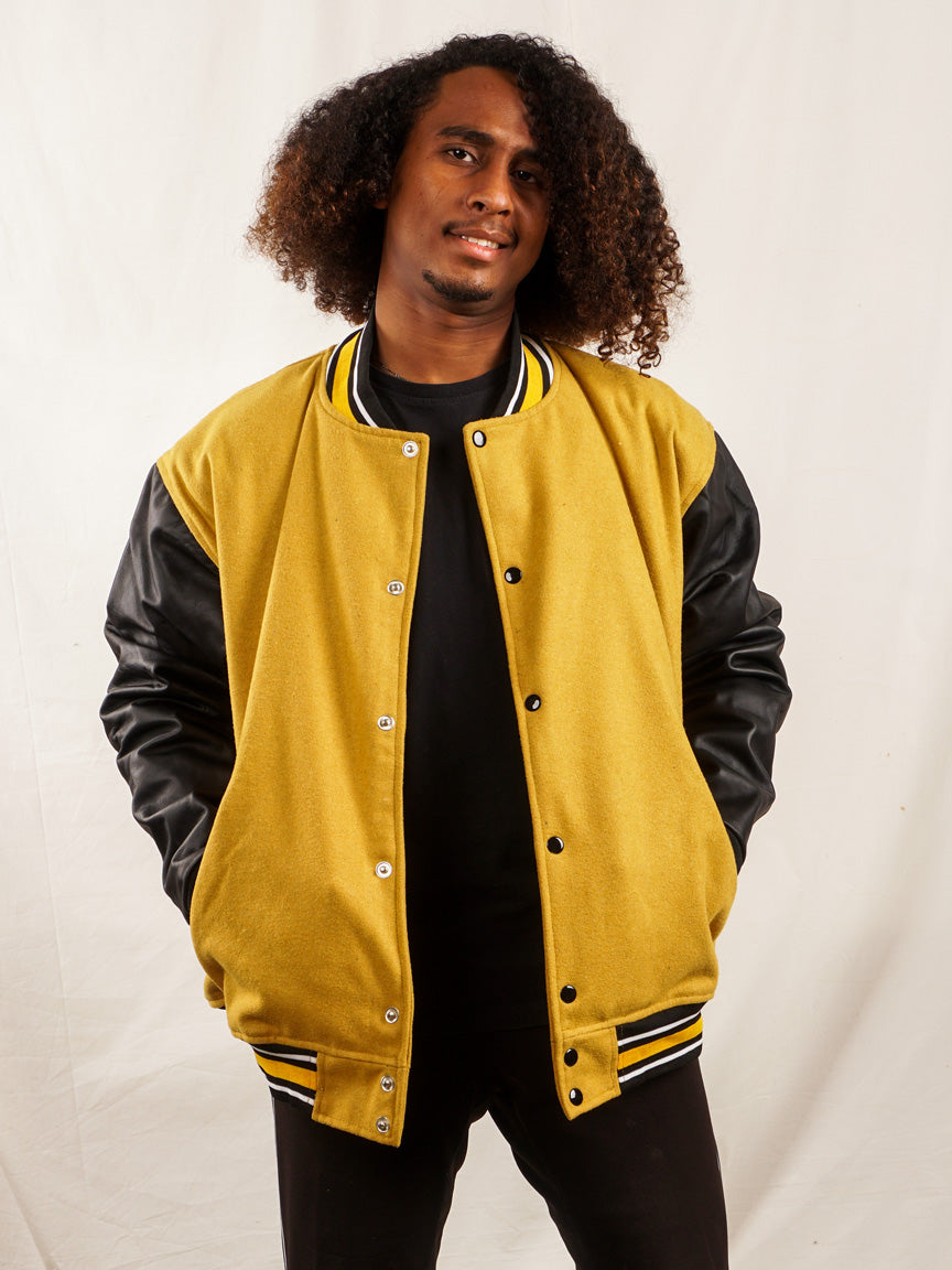 Custom Embroidered Varsity Jacket in Yellow and Black - girrach