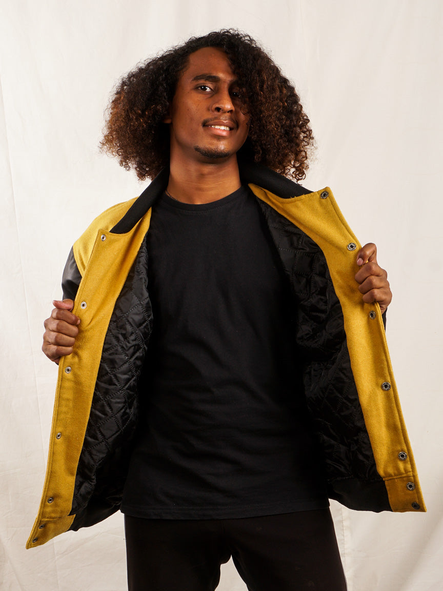 Custom Embroidered Varsity Jacket in Yellow and Black - girrach