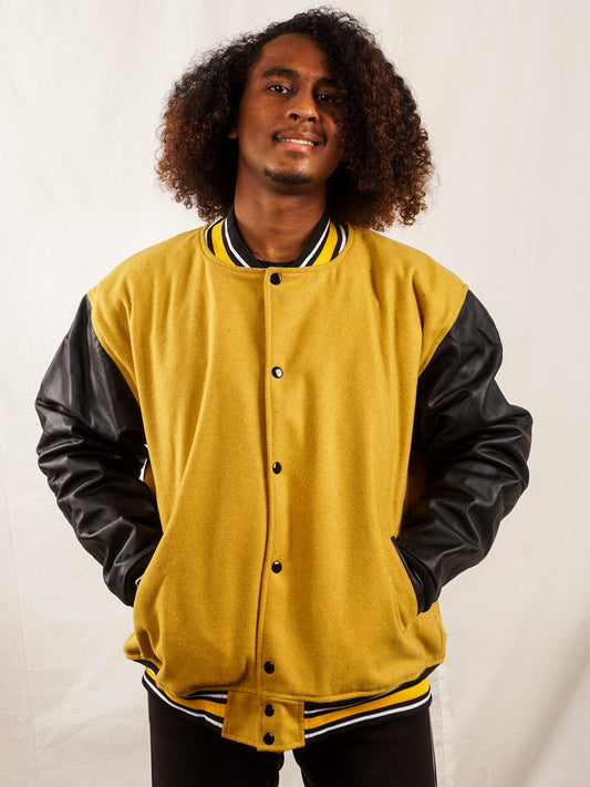 Custom Embroidered Varsity Jacket in Yellow and Black - girrach